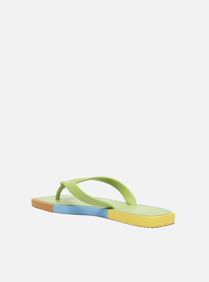 Chinelo De Dedo Verde Sola Multicolorida Bico Quadrado Brizza Square