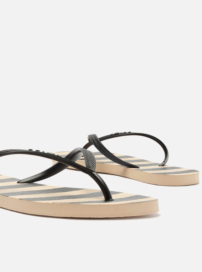 Chinelo de Dedo Bege e Preto Listras Brizza