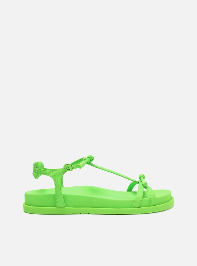 Sandália Papete Verde Neon Couro Tiras