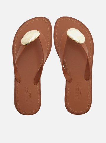Chinelo Minimal Marrom Bico Redondo Brizza