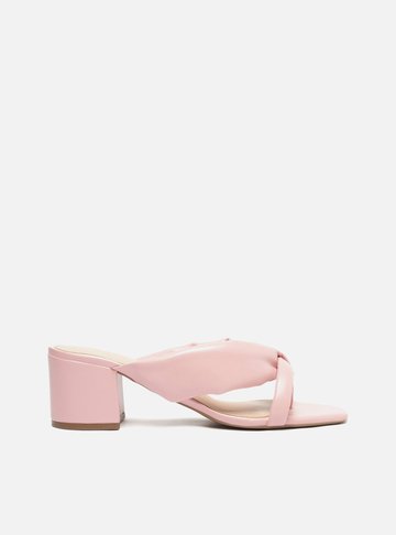 Mule Salto Médio Rosa Tiras Bombadas Cruzadas
