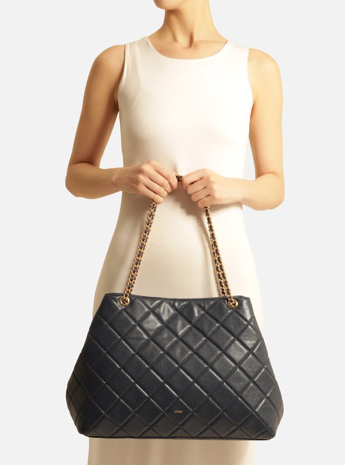 Bolsa Tote Azul Couro Matelassê Gab Grande