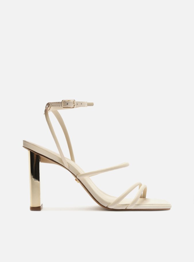 Sandália Branca Salto Bloco Tiras