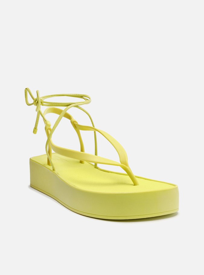 Sandália Amarela Flatform Amarração Bela