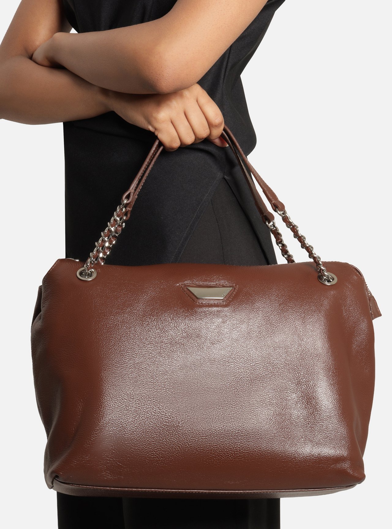 Bolsa Shopping Marrom Couro Grande Corrente — foto 6