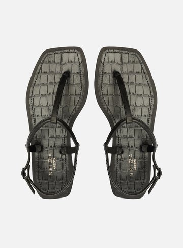 Sandália Rasteira Preta Square Palmilha Croco