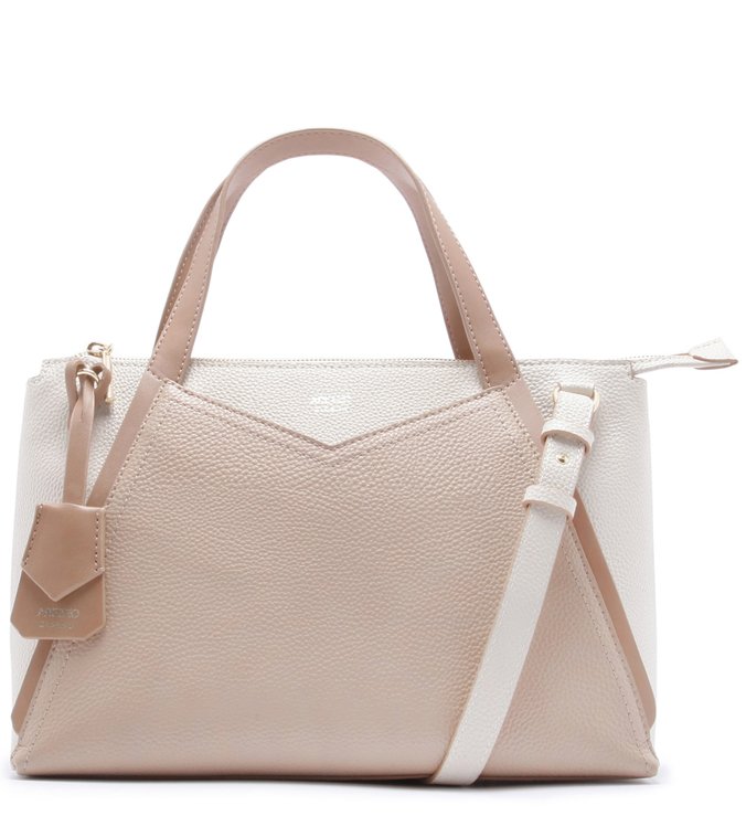 Bolsa Tote Emily Grande Nude Crema, Soft Avelã e Off-White