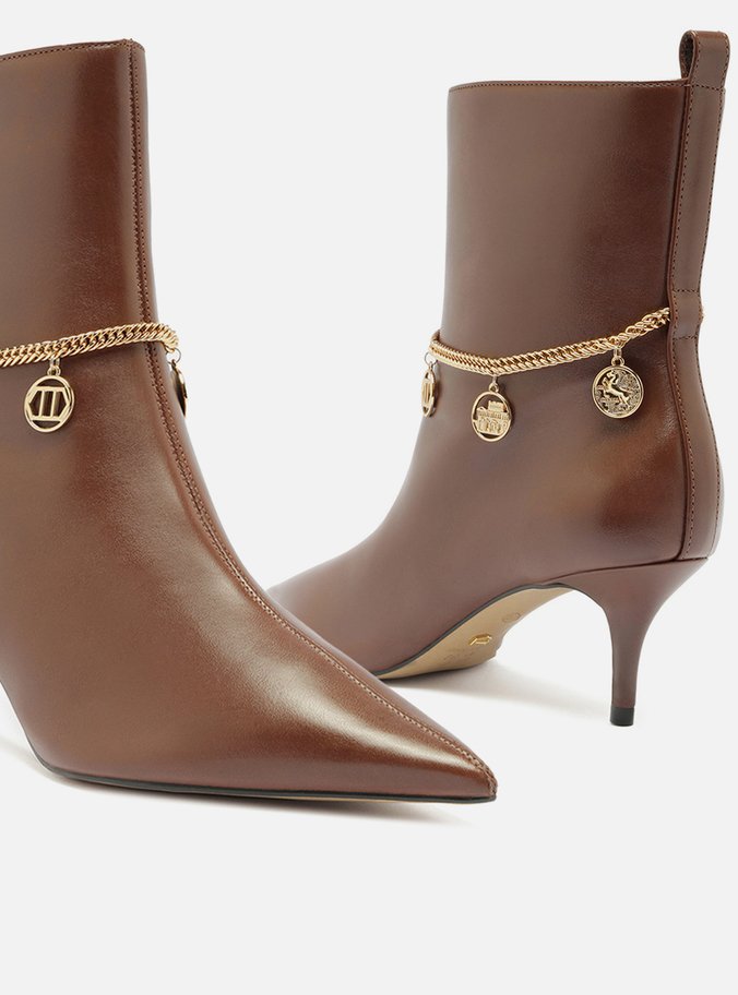 Bota Marrom Couro Salto Fino Corrente
