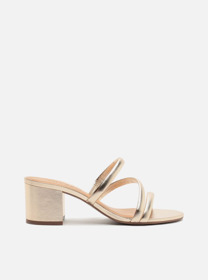 Tamanco Dourada Salto Bloco Tiras