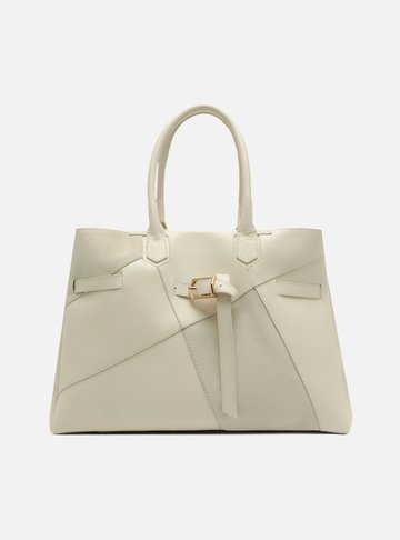 Bolsa Shopping Branca Couro Grande Fivela