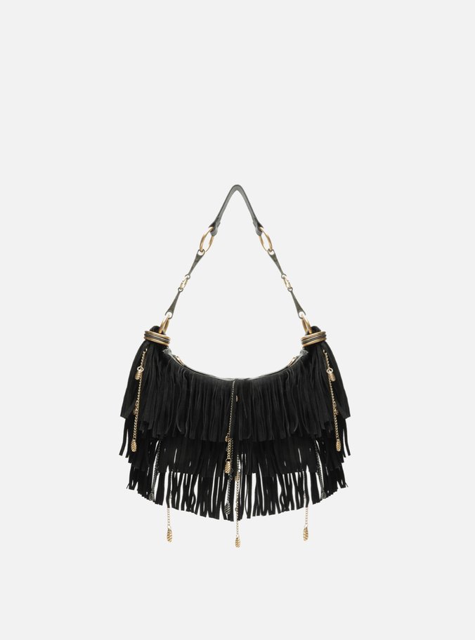 Bolsa Hobo Preta Camurcina Pequena Franjas
