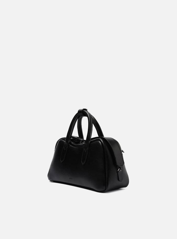 Bolsa Tiracolo Preta Couro Pequena Zíper Duplo