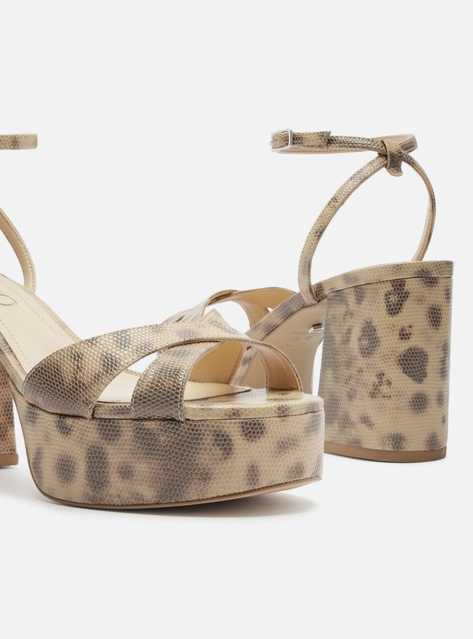Sandália Animal Print Meia Pata Salto Bloco Esther