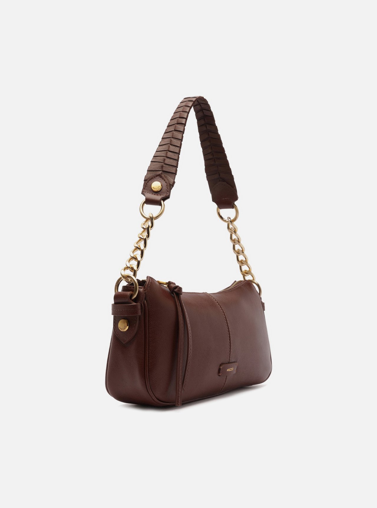 Bolsa Shoulder Marrom Couro Média Costura Corrente — foto 5