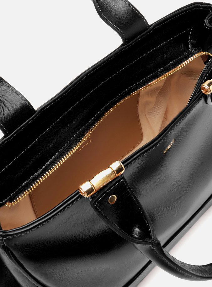 Bolsa Tote Preta Couro Natural Média Metais