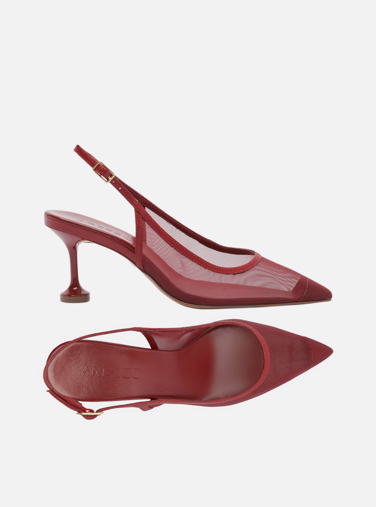 Scarpin Vermelho Tela Salto Médio Taça Slingback — foto 5