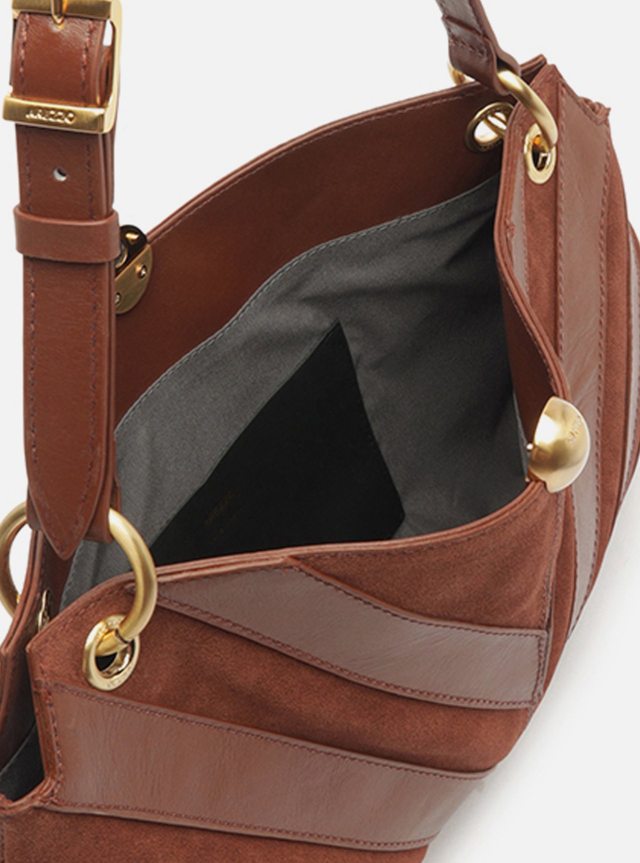 Bolsa Shoulder Marrom Couro Camurça Grande Esfera — foto 4