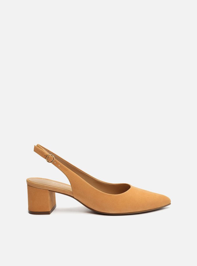 Scarpin Bege Nobuck Bico Fino Slingback