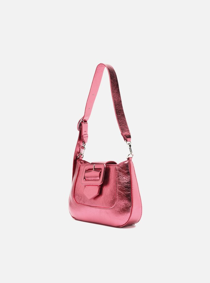 Bolsa Tiracolo Rosa Couro Pequena Fivela
