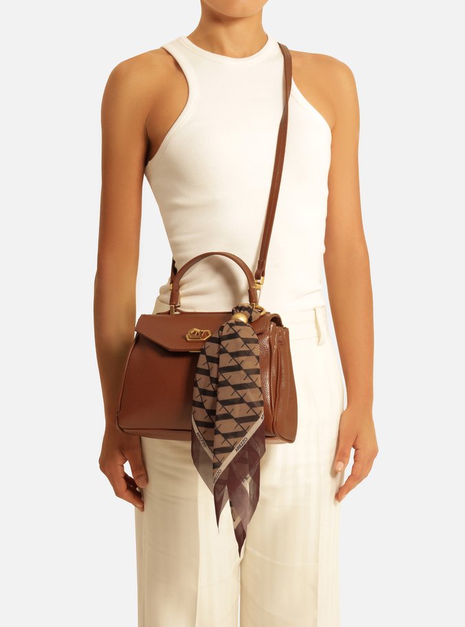 Bolsa Satchel Caramelo Couro Pequena Lenço