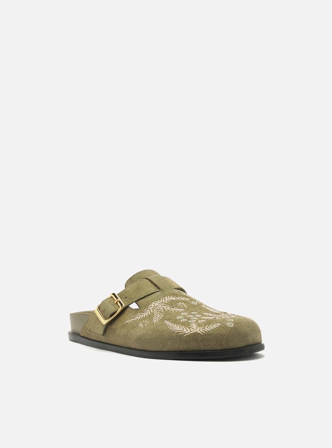 Clog Sabot Verde Acamurçada Bordado