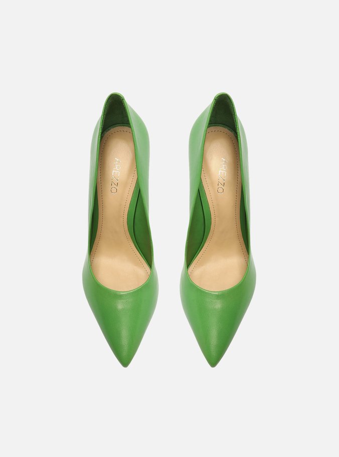 Scarpin Verde Couro Salto Alto Fino Color