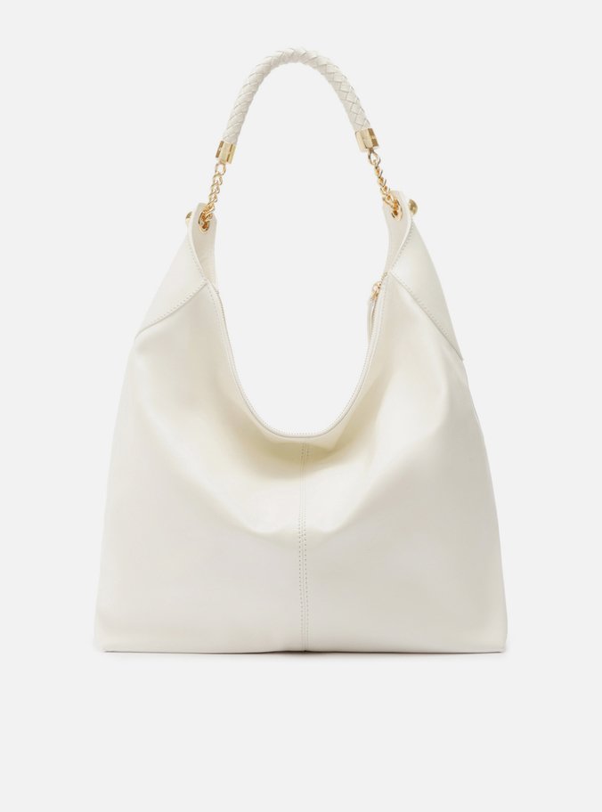Bolsa Hobo Branca Couro Grande Alça Metais