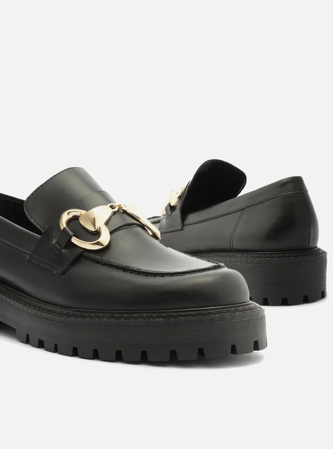Mocassim Preto Couro Tratorado Livia