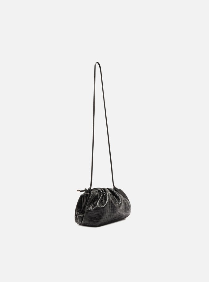 Bolsa Tiracolo Preta Couro Tressê Pequena