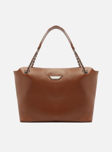 Bolsa Shopping Marrom Couro Grande Metal