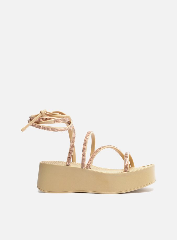 Sandália Dourada Strass Flatform Amarração Lulu