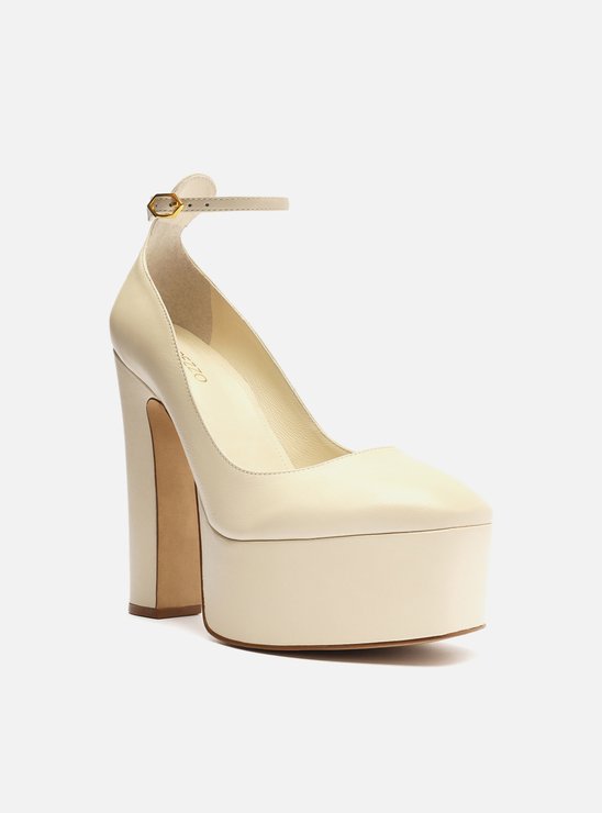 Scarpin Branco Couro Meia Pata Bloco