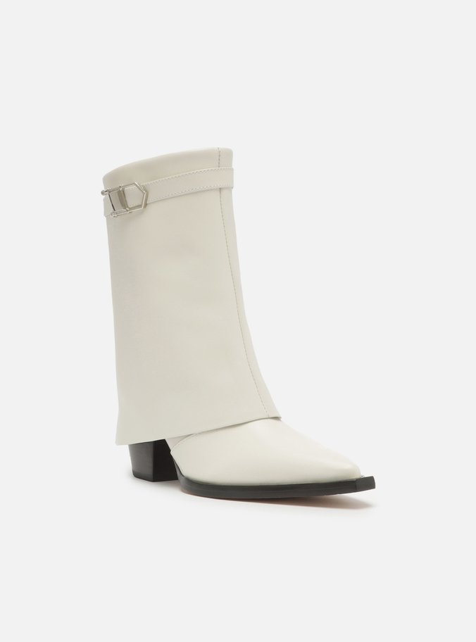 Bota Branca Couro Cano Médio Western Polaina