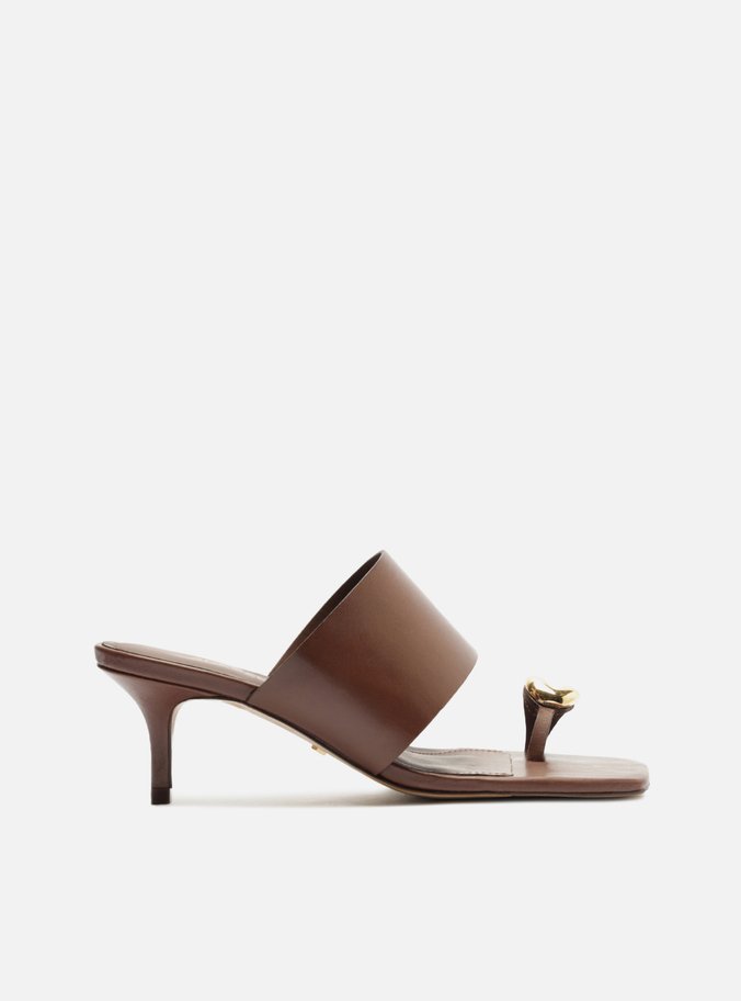 Sandália Marrom Couro Salto Fino Metal Bold