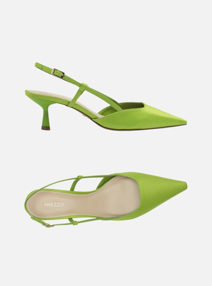 Scarpin Verde Cetim Salto Baixo Geométrico