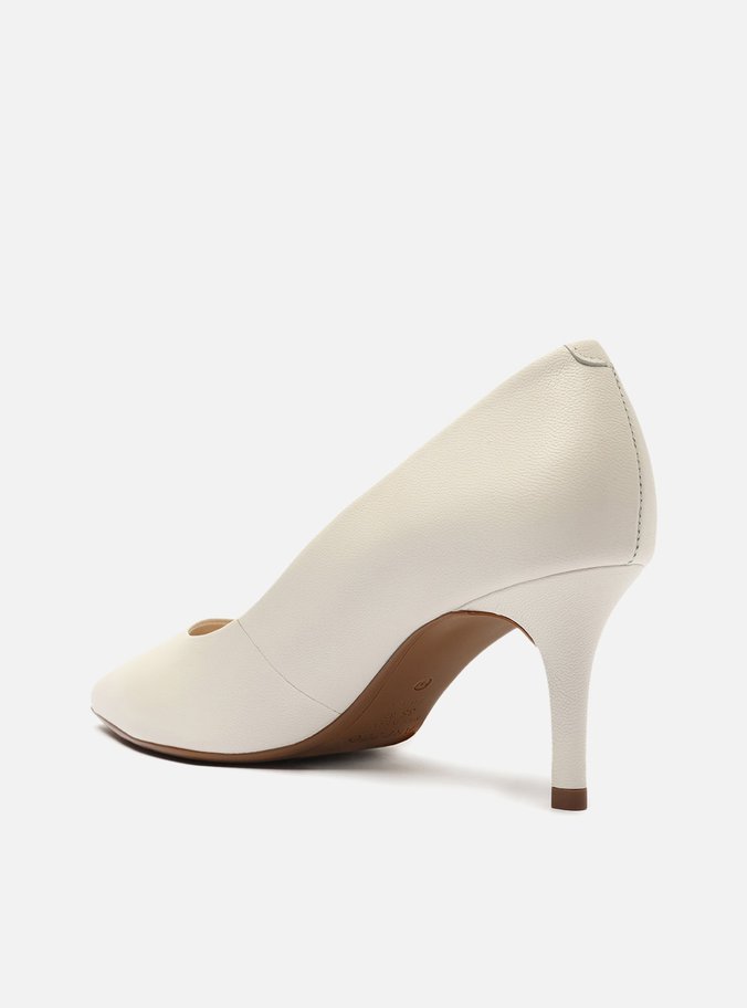 Scarpin Branco Couro Salto Médio Fino
