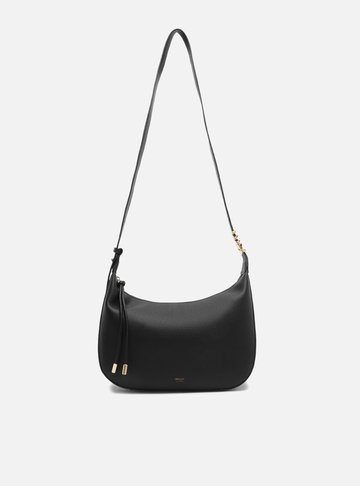 Arezzo — Bolsa Hobo Preta Média Granulada Metais Dourados