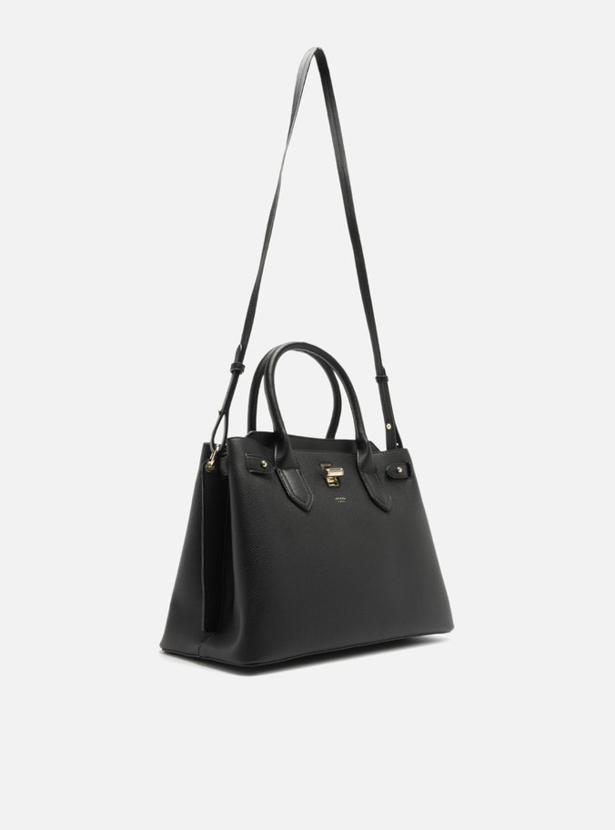 Bolsa Tote Preta Grande Encaixe Metal