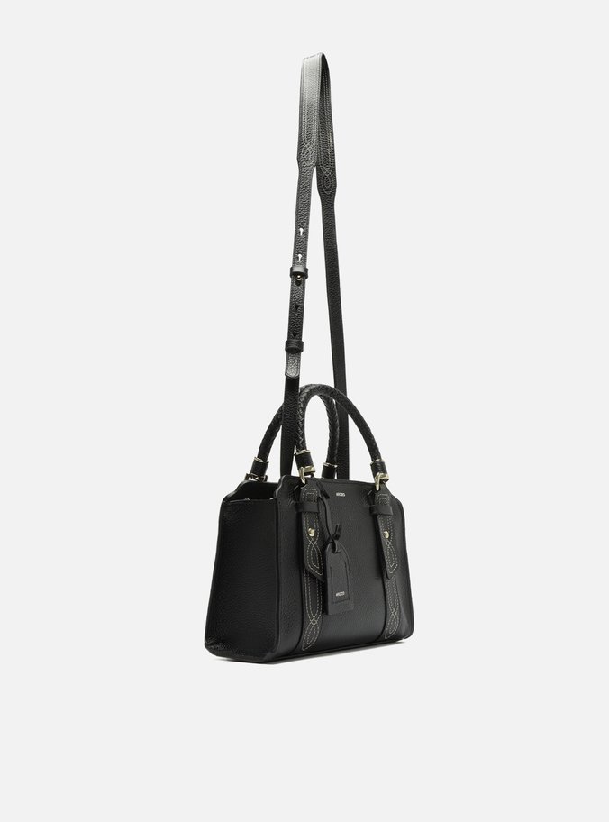 Bolsa Tote Preta Couro Piazza Bordado Média