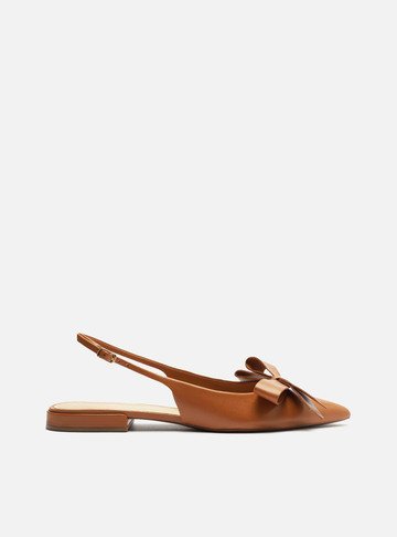 Sapatilha Marrom Couro Slingback Laço Lateral