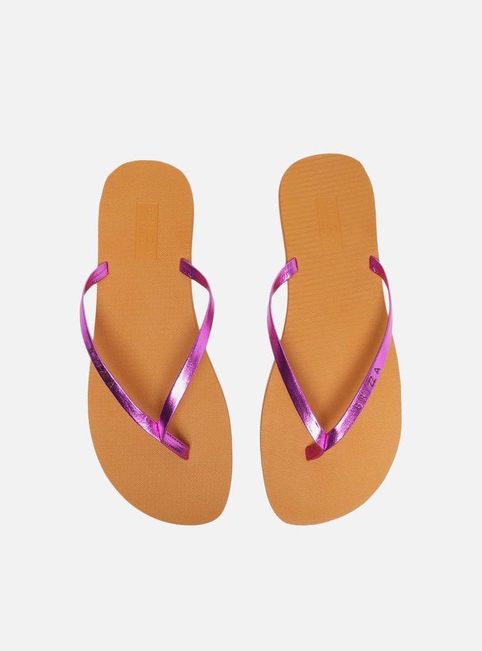 Chinelo de Dedo Laranja Tira Metalizada Rosa Brizza