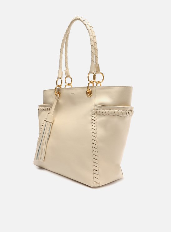 Bolsa Shopping Off-White Couro Grande Trançada Barbicacho