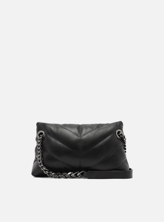 Bolsa Tiracolo Preta Couro Matelassê Média