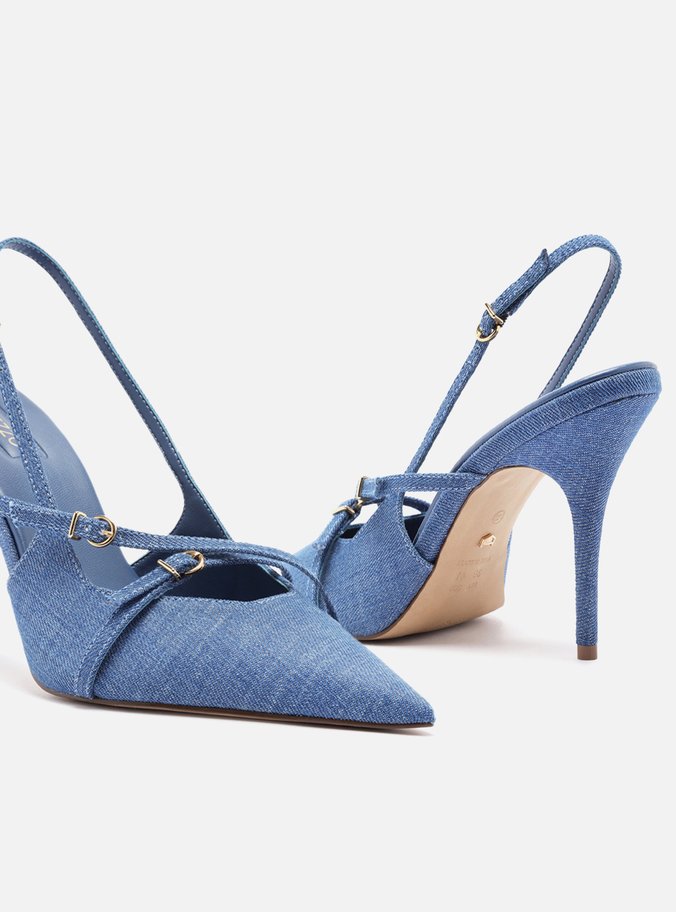Scarpin Azul Jeans Salto Alto Slingback Amélia