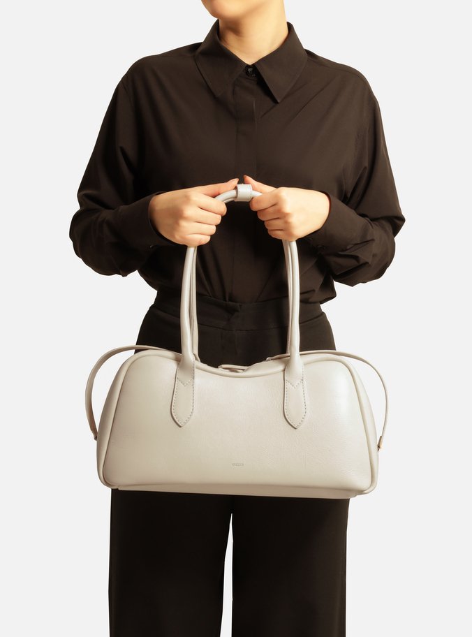 Bolsa Bowling Branca Couro Grande Zíper Duplo