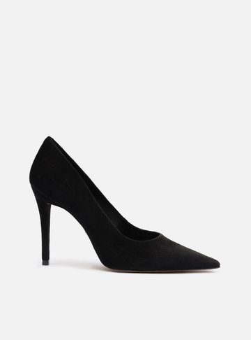 Scarpin Preto Camurça Salto Alto Clássico