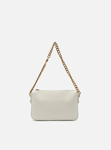 Bolsa Shoulder Branca Couro Pequena Alças Corrente