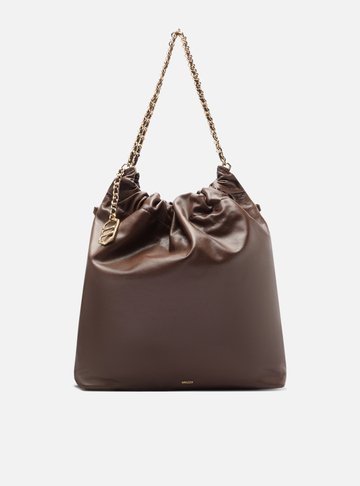 Bolsa Hobo Marrom Cacau Couro Grande Alça Corrente