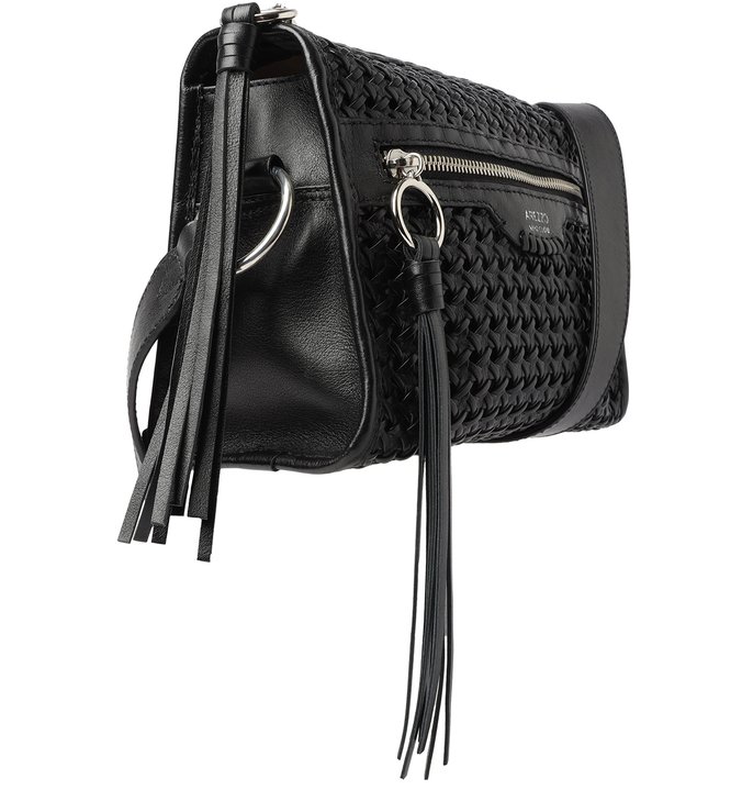 Bolsa Tiracolo Preta Couro Tressê Adriana