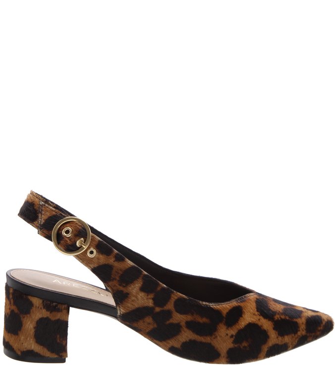 Scarpin Pelo Salto Bloco Baixo Fivela Animal Print